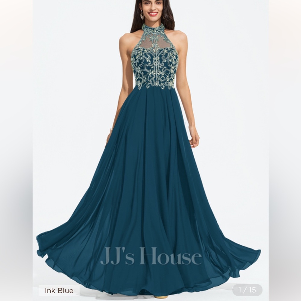 NWT JJs HOUSE‎ A-Line High Neck Floor- Length Sequined Gown